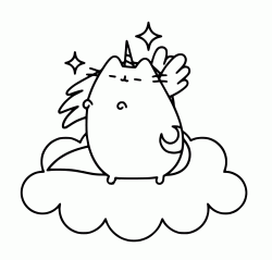 Pusheen Cat unicorno su una nuvola