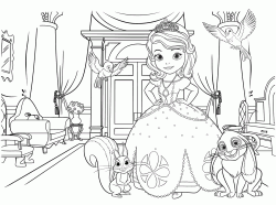 Sofia con i suoi amici animali in una stanza del palazzo reale