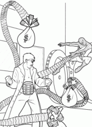 Spiderman contro Dr Octopus mentre ruba in banca