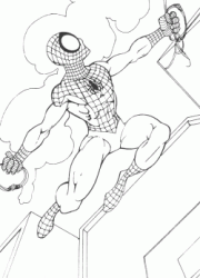 Spiderman vola con le ragnatele fra i grattacieli della città