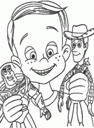 Andy gioca con Woody e Buzz Lightyear