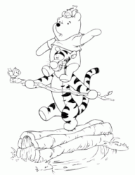 Winnie the Pooh e tigro in equilibrio sui tronchi