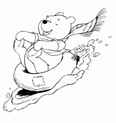 Winnie the Pooh scivola sulla neve